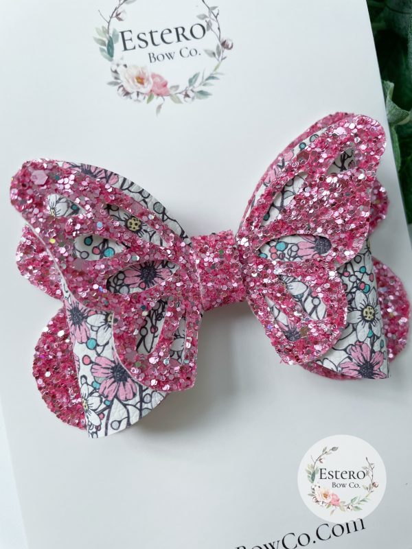 3.5” Floral Sketch Butterfly Hair Bow - Image 3