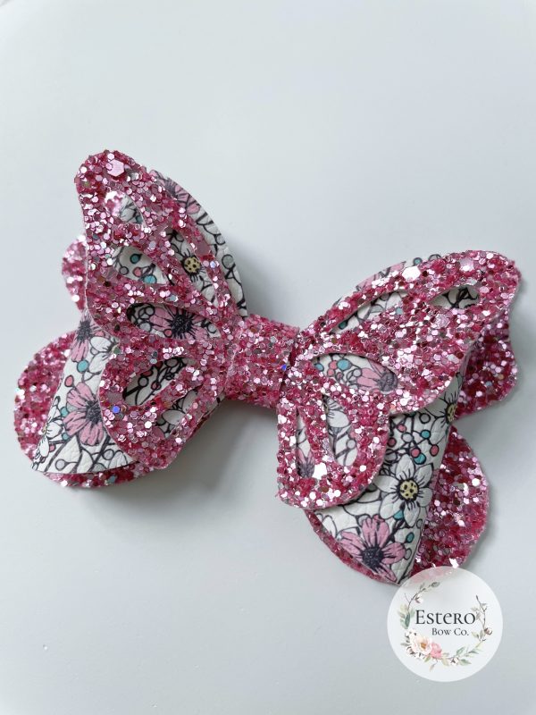 3.5” Floral Sketch Butterfly Hair Bow - Image 5