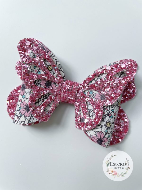 3.5” Floral Sketch Butterfly Hair Bow - Image 4