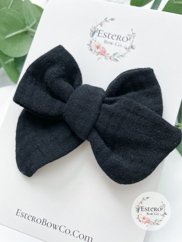 Black Gauze Hair Bow - Image 4