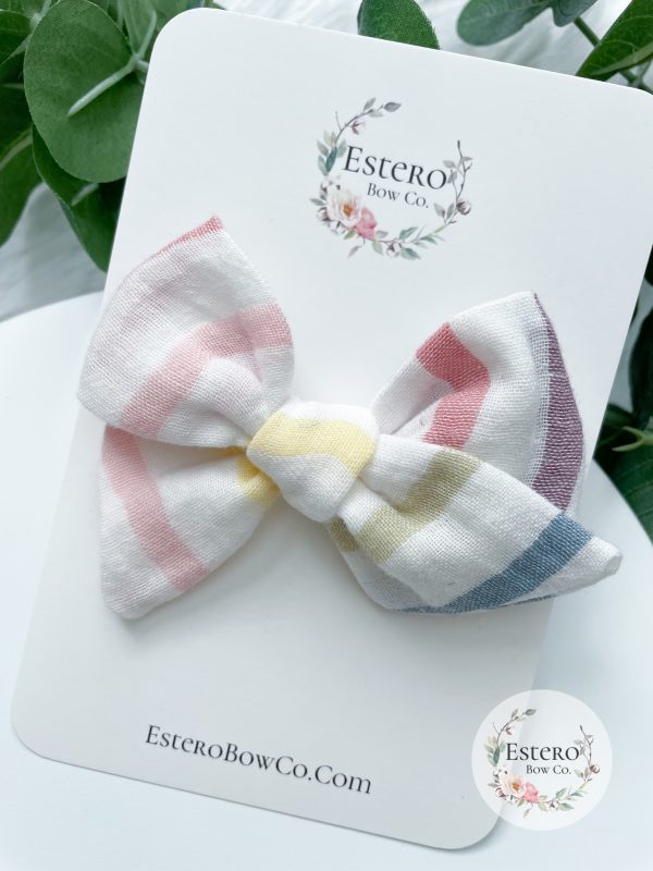 White Gauze Rainbow Hair Bow - Image 3