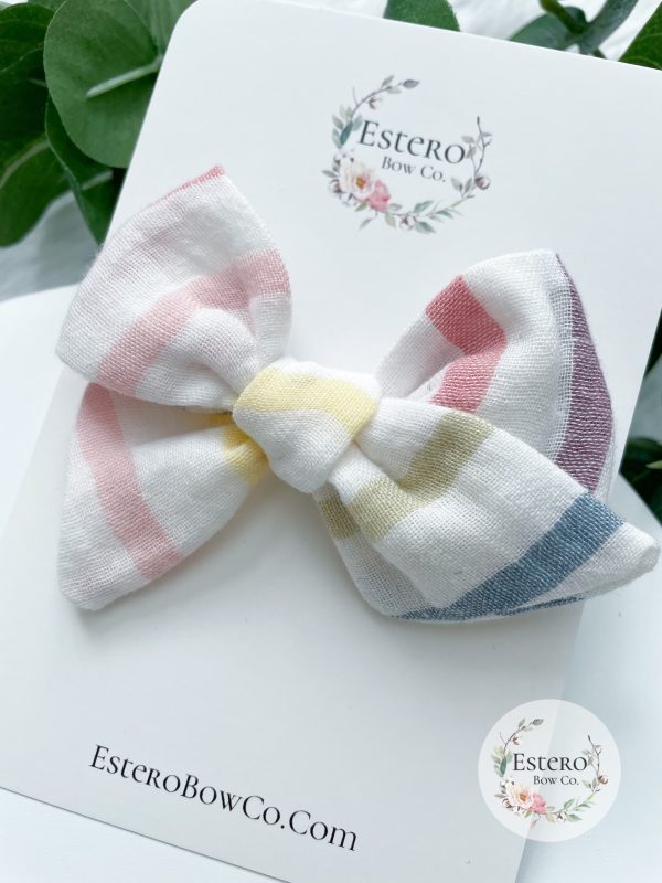 White Gauze Rainbow Hair Bow - Image 4