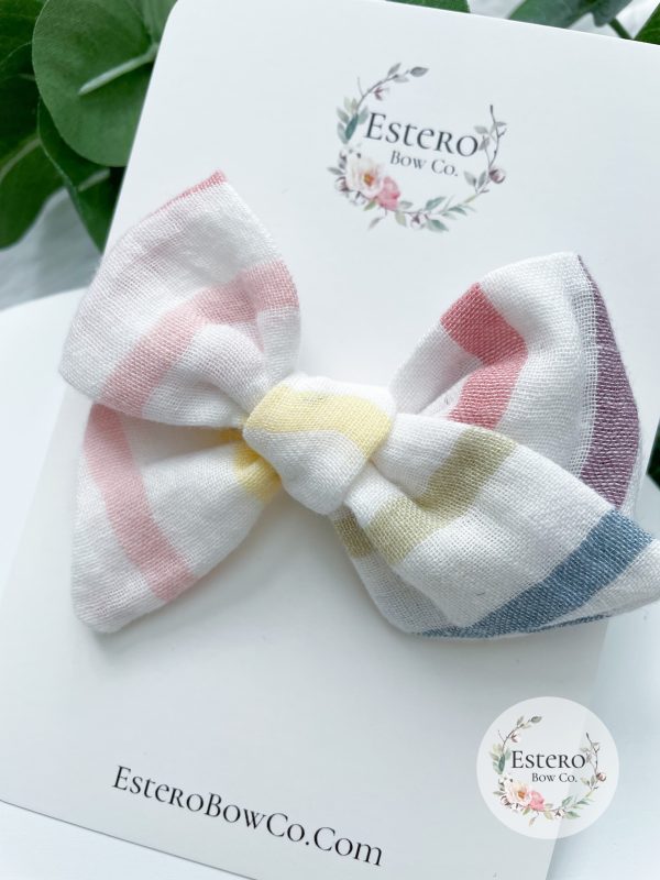 White Gauze Rainbow Hair Bow