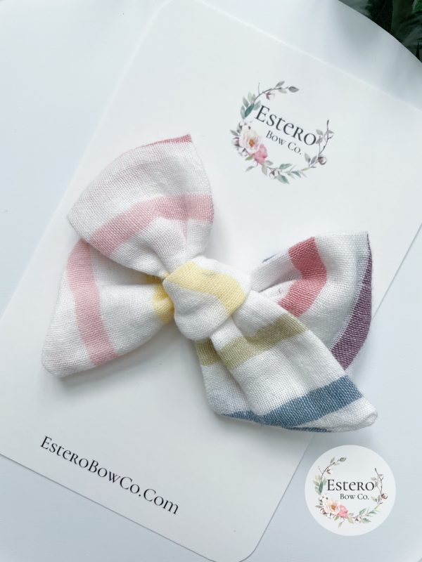 White Gauze Rainbow Hair Bow - Image 2