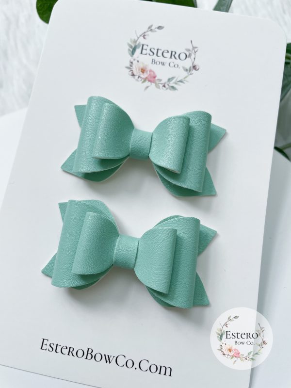 2.5” Sage Vegan Leather Hair Bow - Image 6