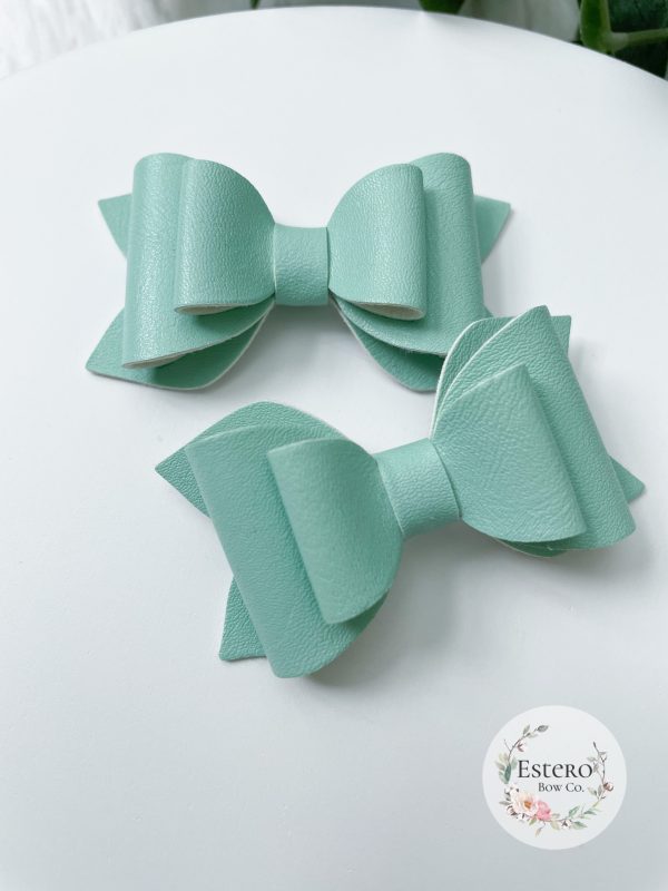 2.5” Sage Vegan Leather Hair Bow - Image 5