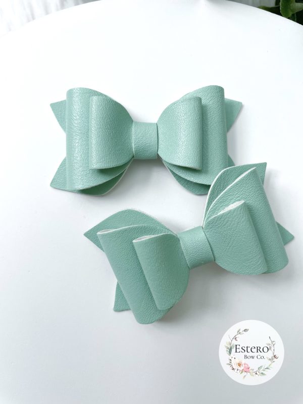 2.5” Sage Vegan Leather Hair Bow - Image 4