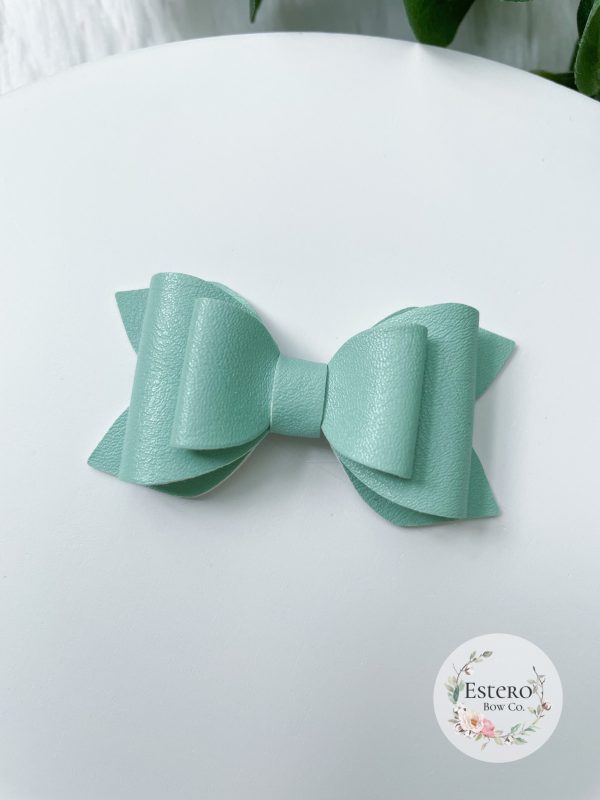2.5” Sage Vegan Leather Hair Bow - Image 2