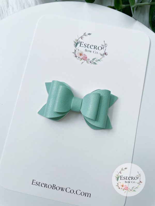 2.5” Sage Vegan Leather Hair Bow - Image 3