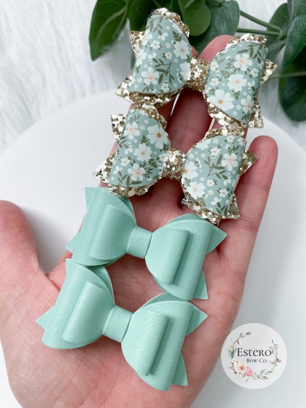 2.5” Sage Vegan Leather Hair Bow - Image 8