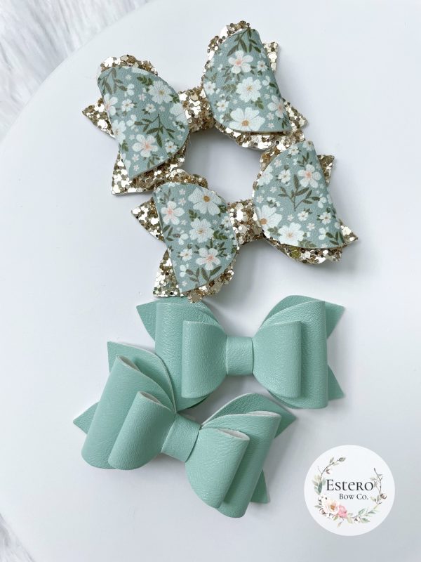 2.5” Sage Vegan Leather Hair Bow - Image 7