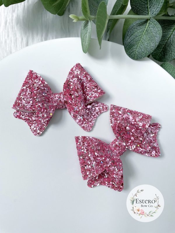 3" Pink Sparkle Glitter Hair Bow - Image 3