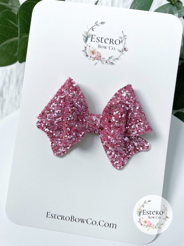 3" Pink Sparkle Glitter Hair Bow - Image 2
