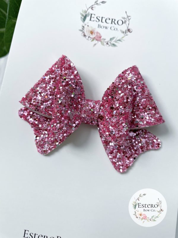 3" Pink Sparkle Glitter Hair Bow - Image 6