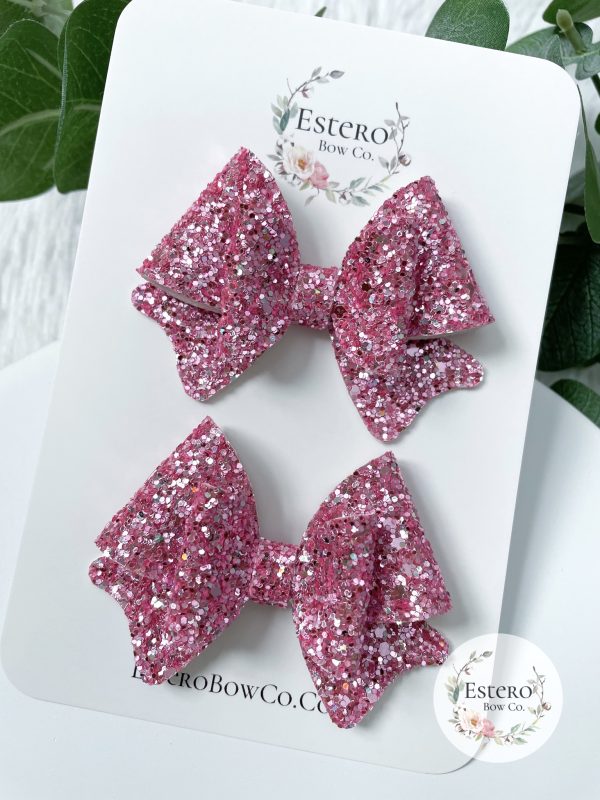 3" Pink Sparkle Glitter Hair Bow - Image 5