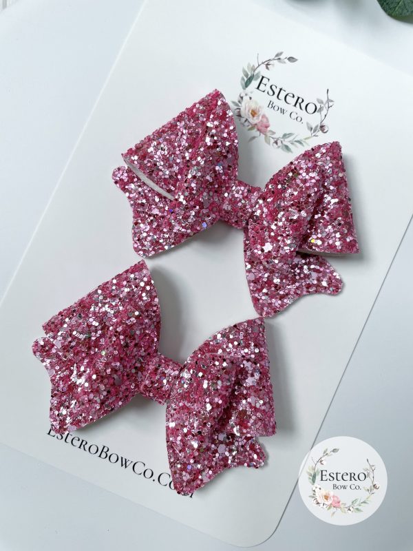3" Pink Sparkle Glitter Hair Bow - Image 4