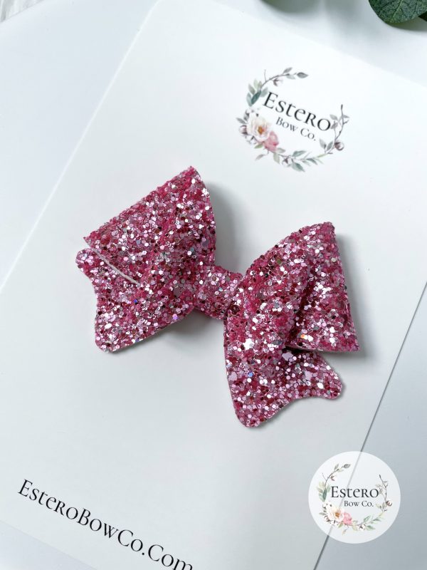 3" Pink Sparkle Glitter Hair Bow - Image 7