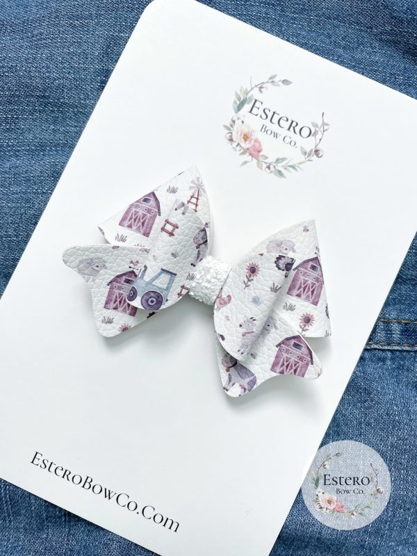 3" On The Farm Vegan Leather Hair Bow - Image 2