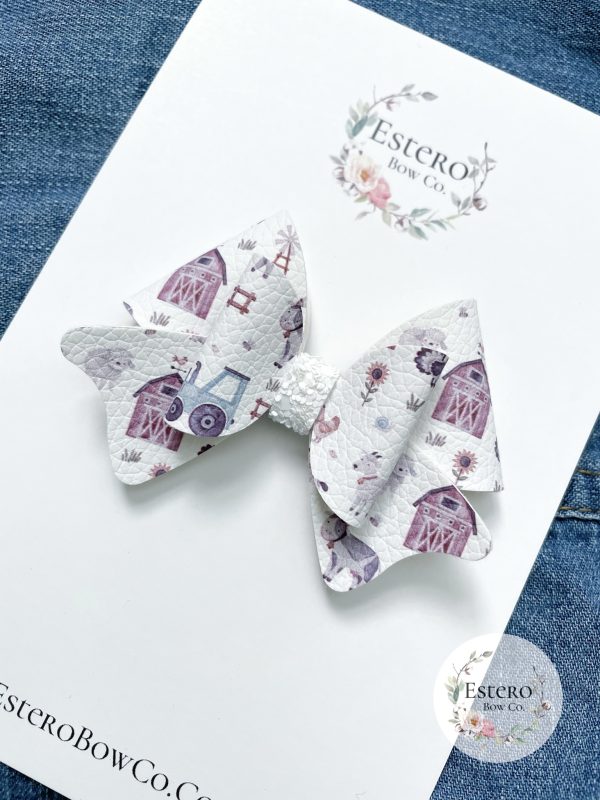 3" On The Farm Vegan Leather Hair Bow - Image 3