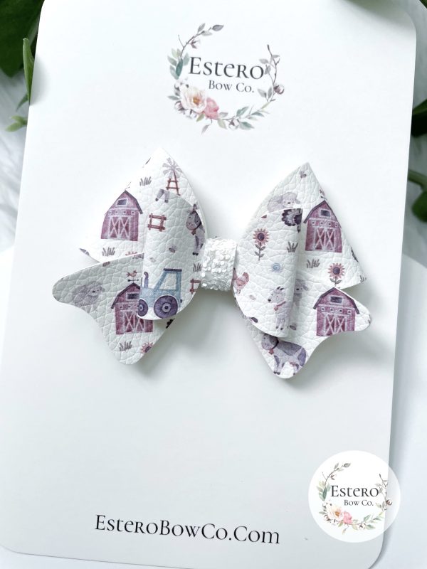 3" On The Farm Vegan Leather Hair Bow
