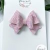 3" Light Pink Glitter Lace Hair Bow - Image 4