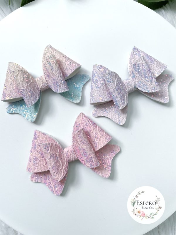 3" Light Pink Glitter Lace Hair Bow - Image 5