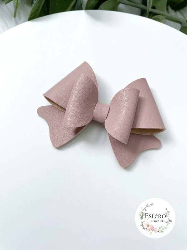3" Dusty Mauve Vegan Leather Hair Bow - Image 3