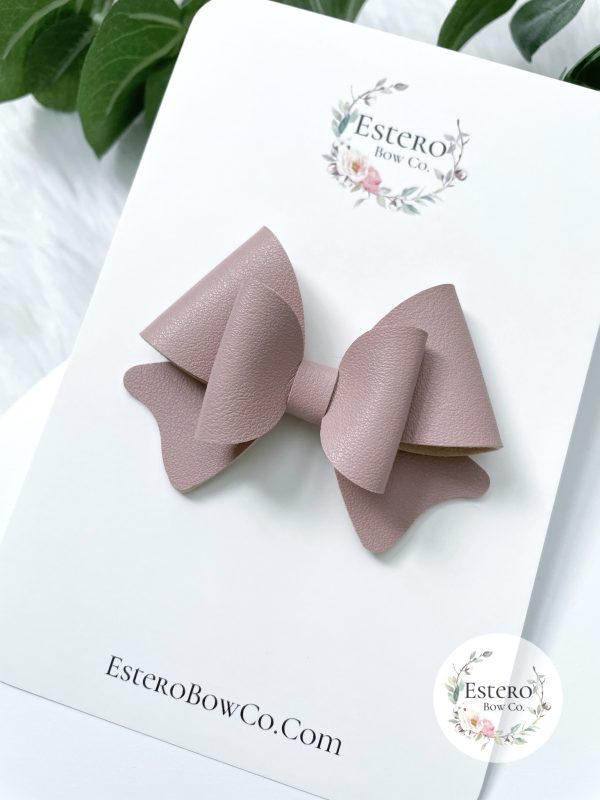 3" Dusty Mauve Vegan Leather Hair Bow - Image 2