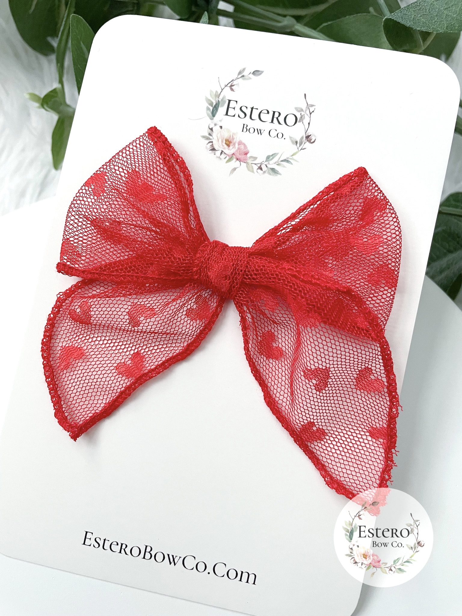 The Red Heart Mesh Mini Fable Bow - Estero Bow Co.