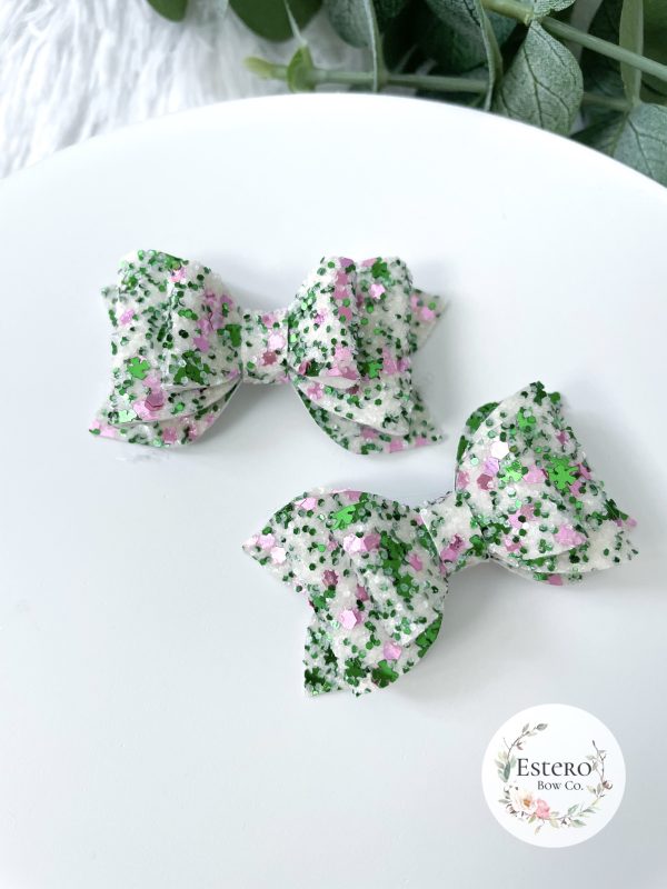 2.5" Blushing Shamrocks Chunky Glitter Hair Bow