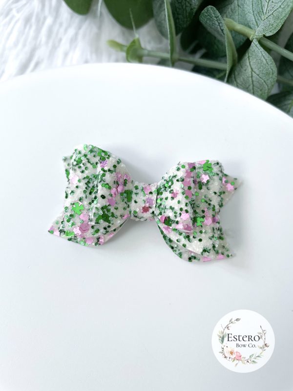 2.5" Blushing Shamrocks Chunky Glitter Hair Bow - Image 2