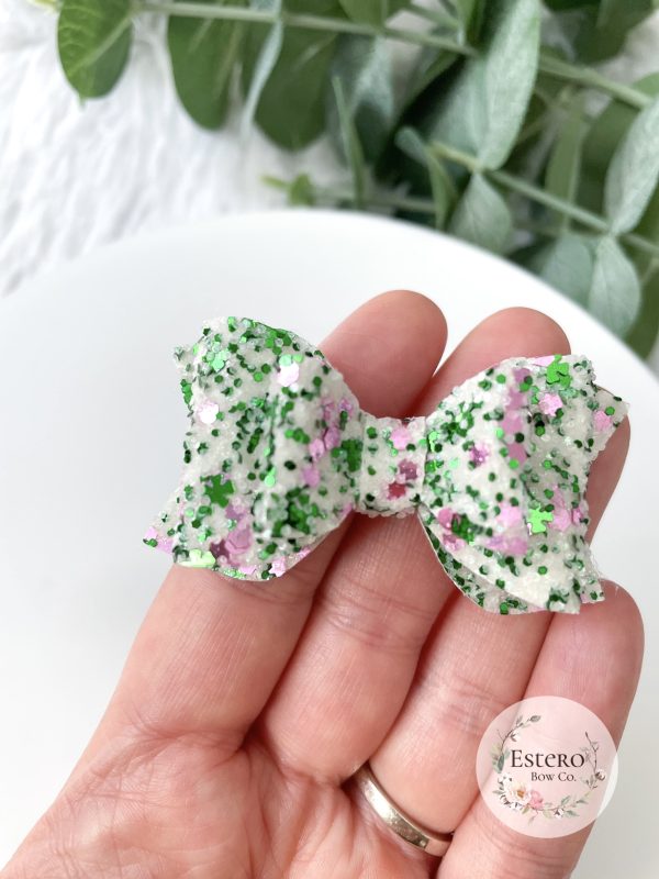 2.5" Blushing Shamrocks Chunky Glitter Hair Bow - Image 3