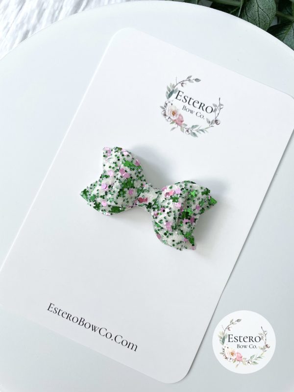 2.5" Blushing Shamrocks Chunky Glitter Hair Bow - Image 4