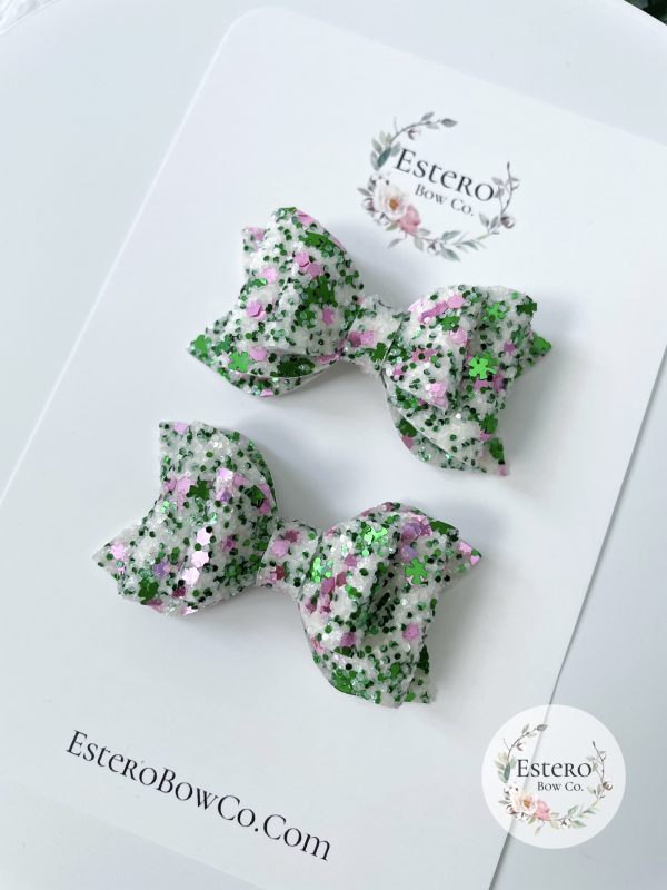 2.5" Blushing Shamrocks Chunky Glitter Hair Bow - Image 5