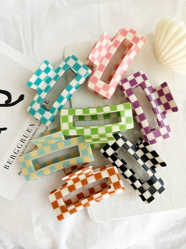 Jumbo 4" Black Checkered Acetate Hair Claw | LoveLina