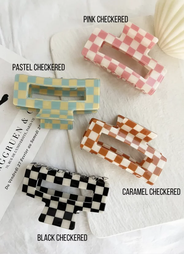 Jumbo 4" Black Checkered Acetate Hair Claw | LoveLina - Image 2