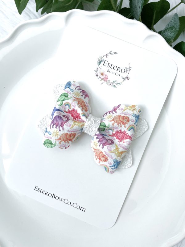 3.5” The Land of Dinosaurs Scalloped Pinch Hair Bow - Image 2