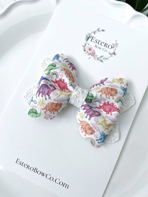 3.5” The Land of Dinosaurs Scalloped Pinch Hair Bow - Image 3