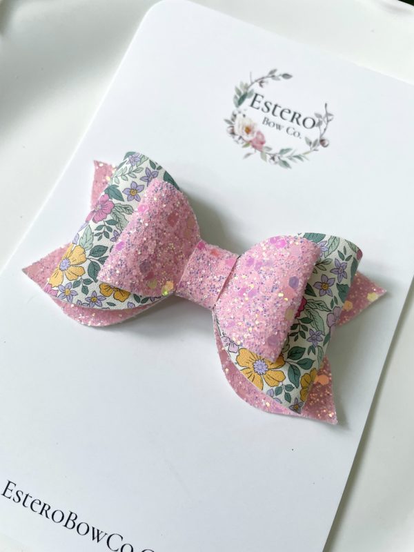 3.5” Pastel Flowers Hair Bow - Image 3
