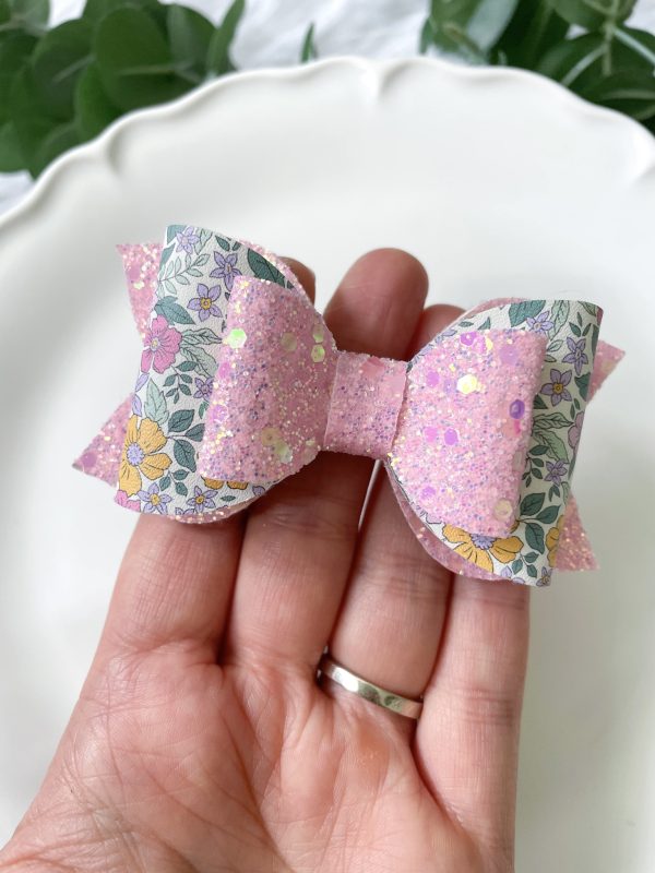 3.5” Pastel Flowers Hair Bow - Image 2
