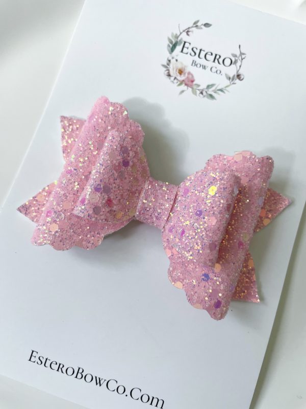 3.5” Pastel Pink Iridescent Glitter Hair Bow