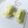 3.5” Lemon Yellow Iridescent Glitter Hair Bow - Image 2