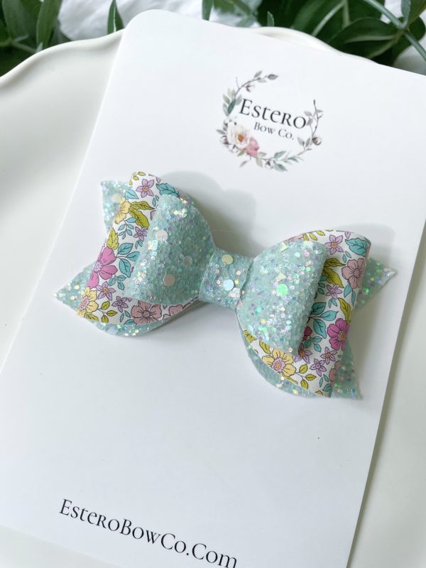 3.5” Pastel Flowers Glitter Hair Bow - Image 3