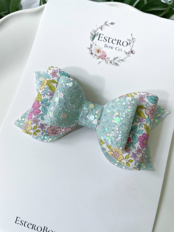 3.5” Pastel Flowers Glitter Hair Bow - Image 2
