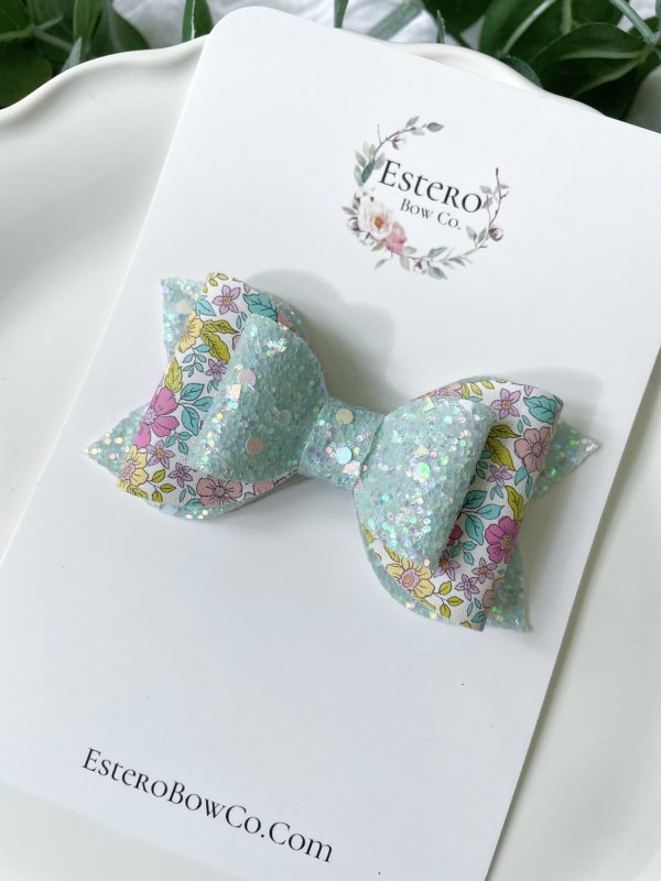 3.5” Pastel Flowers Glitter Hair Bow - Image 4