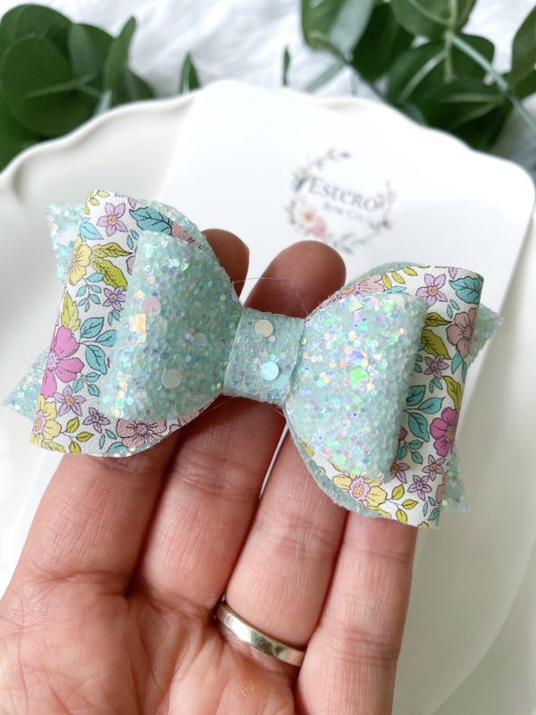 3.5” Pastel Flowers Glitter Hair Bow
