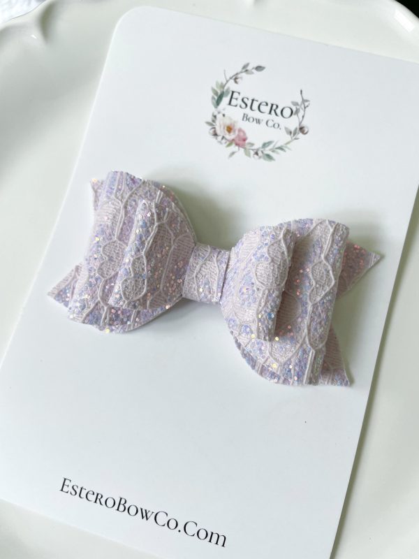 3.5” The Violet Glitter Lace Hair Bow - Image 4