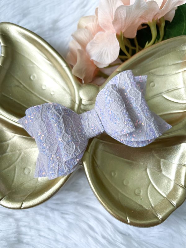 3.5” The Violet Glitter Lace Hair Bow - Image 3