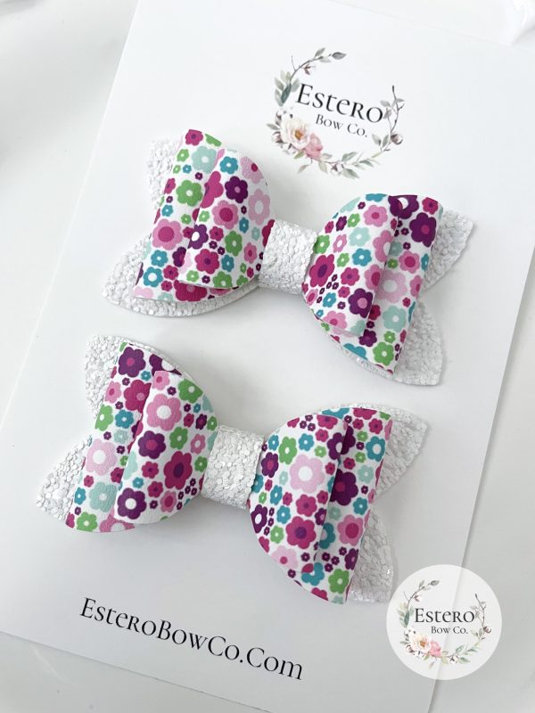 3” Purple Floral Hair Bow - Image 3