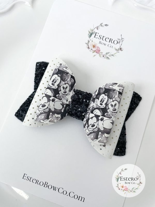 3.5” Black and White Mouse Hair Bow - Image 2